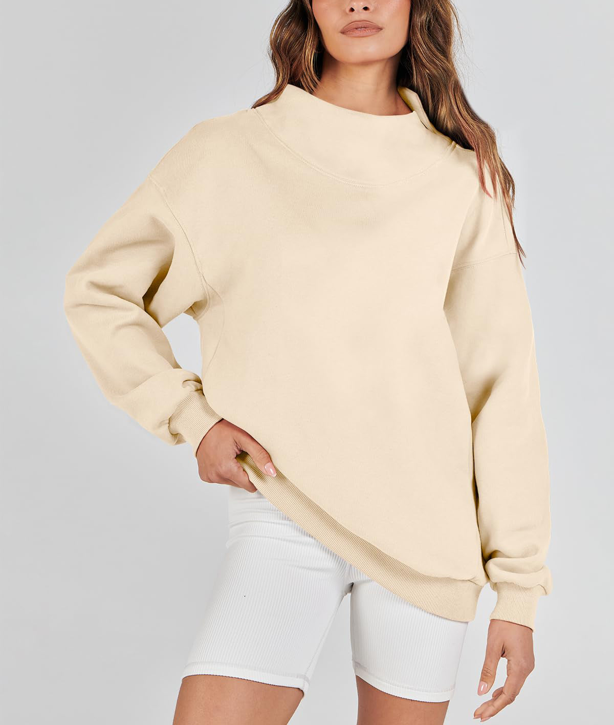 Sweat-shirt Oversize à Col Montant Fendu pour Femme